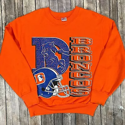 VINTAGE Denver Broncos Sweatshirt Crew Neck Medium Mens Orange NFL 90s Y2K • $24.95