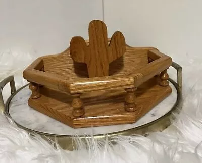 Vintage Wooden Cactus Oak Wall Shelf Spindles Display Shelf Southwestern Retro • $24.99