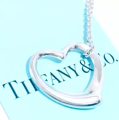 TIFFANY&Co. Necklace Elsa Peretti Open Heart Silver 925 Pendant Chain Signed • $120.90