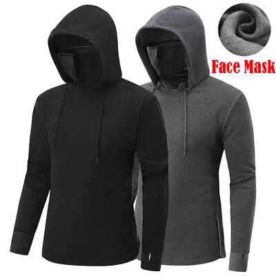 Hoodie Mens Pullover Hooded Sweatshirt Face Mask Tops Winter Hoody Blouse Jumper • £15.89