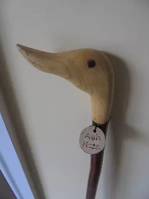 Ash & Hazel Wood Walking Stick With Ducks Head Handle : Handcrafted Tall 92-93cm • £12.99