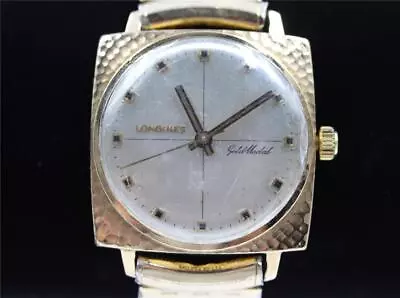 1960s VINTAGE LONGINES GOLD MEDAL FANCY TEXTURED TV CASE MENS RUNNING WRISTWATCH • $124.99