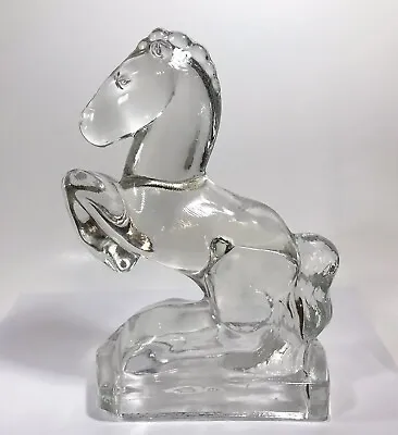 LE Smith Horse Bookend Single Clear Glass Rearing 7.5” Vintage Chip • $12.90
