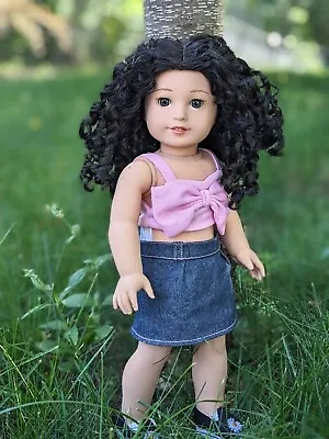 Coral Custom American Girl Doll OOAK Black Curly Hair Grey Eyes Jess Mold • $160