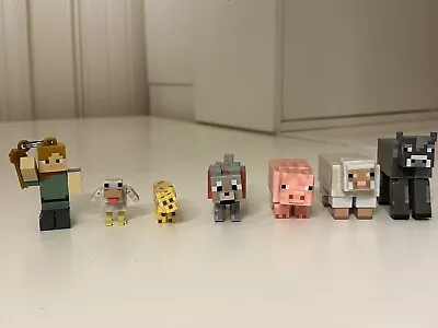 7 Minecraft Figurines Chicken Ocelot Tame Wolf Pig Sheep Cow & Man Keychain • $19.95