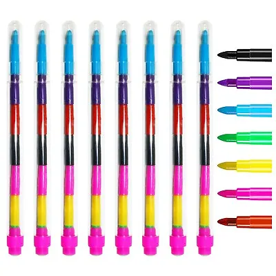 Kids Swap Swop 7 Colour Point Crayons Stacker Pencils Party Gift Bag Filler 6x • £2.99