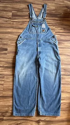 Berne Overalls Mens 40 Blue Carpenter Work Farm Trucker Bib Medium Wash Denim • $25.99