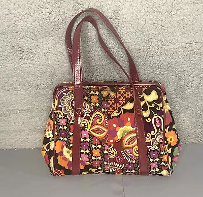 Vera Bradley Safari Sunset Shoulder Bag Plum Trim Straps Boho Chic Tote Purse • $21.97