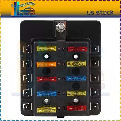 10 Way Blade Fuse Box Holder Block W/ LED Warning Indicator For Automotive Boat • $14.33