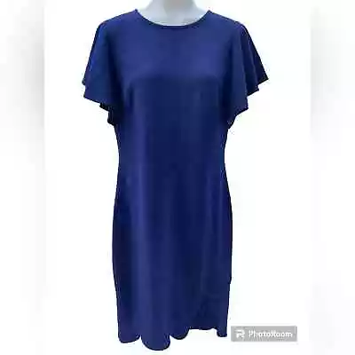 Shoshanna Navy Blue Crepe Flutter Sleeve / Tulip Hem Midi Dress  Size 10 • $45