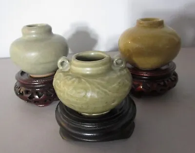 Collection Of 3 Ancient Chinese Vases (Yellow Celadon) From Song Ming Dynasty • $750