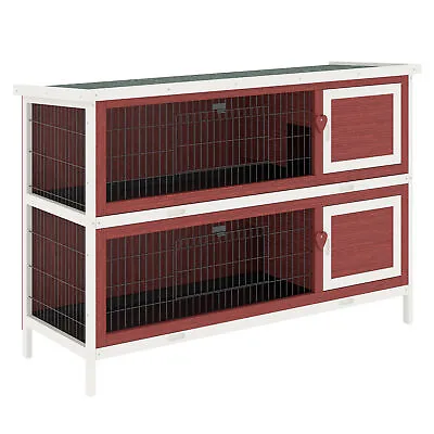 PawHut Two-Tier Rabbit Hutch Large Elevated Wooden Bunny Cage W/ Removable Tray • £111.99