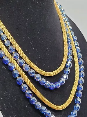 Vintage Multi Strand Blue Aurora Borealis Goldstone Braided Unique Clasp... • $52