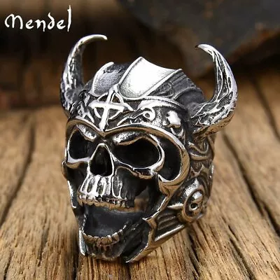 MENDEL Mens Stainless Steel Gothic Norse Viking Warrior Skull Ring Men Size 7-15 • $12.89