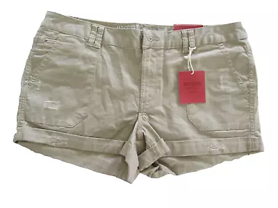 Mossimo Supply Co Women’s Khaki Midi Shorts Size 8/2.5  Distressed Mid Rise NWT • $12