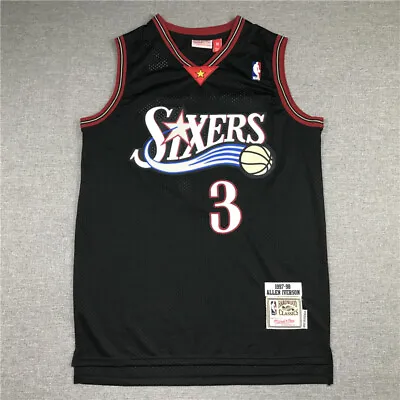 Retro Alan Iverson #3 Philadelphia 76ers Basketball Jersey Stitched Black//-- • £19.80