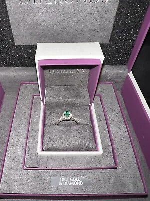 Beaverbrooks 18ct White Gold Diamond And Emerald Ring • £900