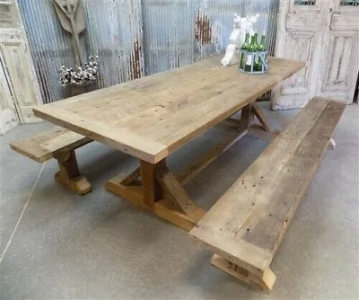 $1750 • Buy 8' Amish Pine Harvest T-Leg Table, Custom Made To Order, Rustic Farmhouse Table