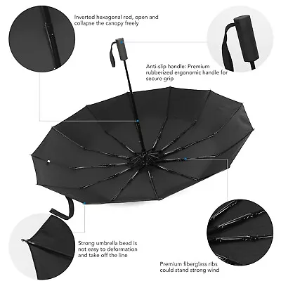 $15.99 • Buy Automatic Folding Umbrella Portable Windproof Auto Compact 12 Ribs Fiberglass AU