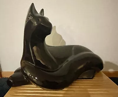 Haeger Large Black Cat Statue - PRICE REDUCED - Gloss 6063 Original Sticker 1990 • $60