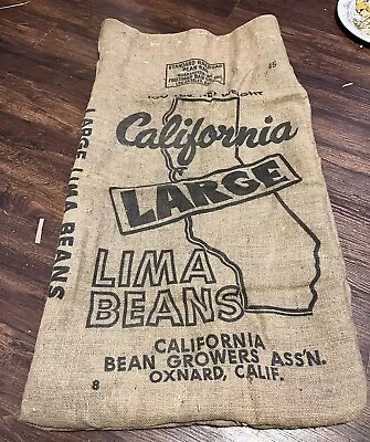 Vtg California Lg Lima Beans Burlap Bag 100 Lb RAILROAD Size 36  X 21  Oxnard CA • $12.99