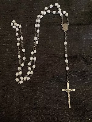 Vintage Lourdes White Glass Bead Rosary • $17.50