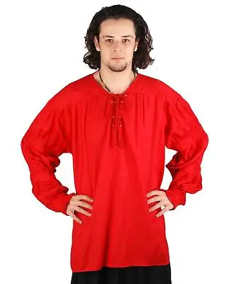 Mens Pirate Costume Shirt Captain Renaissance Faire V-Neck Lace Up Front Red • $30.36