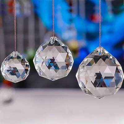 DIY 20-50MM Feng Shui Hanging Crystal Ball Prism Faceted Chandelier Lamp Pendant • £2.50