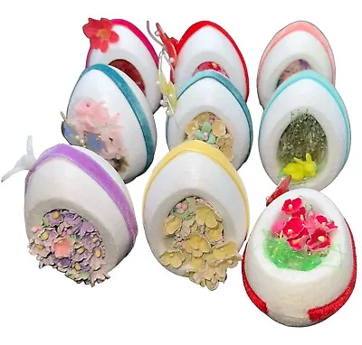 VTG Lot 9 Handmade Styrofoam Easter Egg Diorama Netted Butterfly Flowers Floral • $40