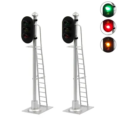 2pcs O Scale 1:43 Model Railroad Block Signals 3-Lights Green Yellow Red Ladder • $19.99