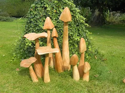 £39.99 • Buy Wooden Mushroom Toadstool Carvings - Sets Of 3 Lawn Mushrooms - Assorted Sizes