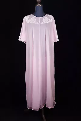 Vintage Lorraine Sheer Pink Double Chiffon Nylon Long Peignoir Robe Short Sleeve • $29.99