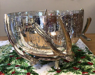 Antler Mercury Glass Serving Bowl Christmas 5qt Bowl 10.5” D  X 6” H W/ Stand 8” • $84.99
