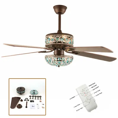 Tiffany Style Ceiling Fan With Lights 52“ Chandelier Fan With Remote Control • $132.05