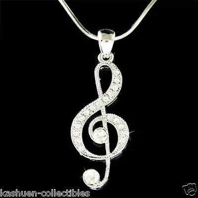 ~TREBLE CLEF Made With Swarovski Crystal Musical Music NOTE Jewelry Necklace New • $50