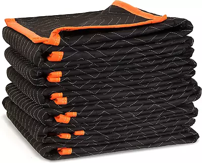 72 Inch By 40 Inch Heavy Duty Padded Moving Blankets Black Orange Pack Of 6 • $42.70