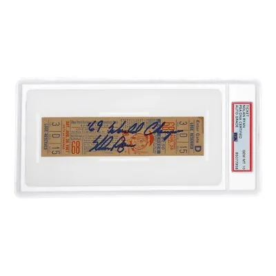 NOLAN RYAN Signed 1967 Mets Game Ticket Inscribed '69 World Champs PSA AUTO 10 • $379