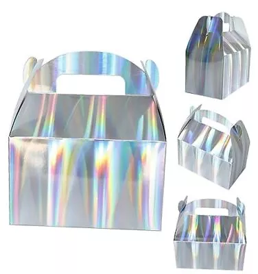 Shiny Rainbow Party Favor Boxes 24pcs Iridescent Silver Gift Gable Treat Boxes  • $26.28