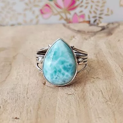 Natural Larimar Gemstone Ring 925 Silver Handmade Statement Ring All Size MK635 • $14.99