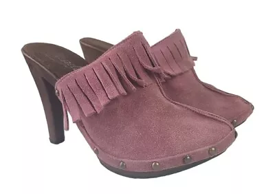 Vintage 90s Y2K Candies Suede Fringe Leather Platform Heel Clogs Women's Size 7 • $37.99