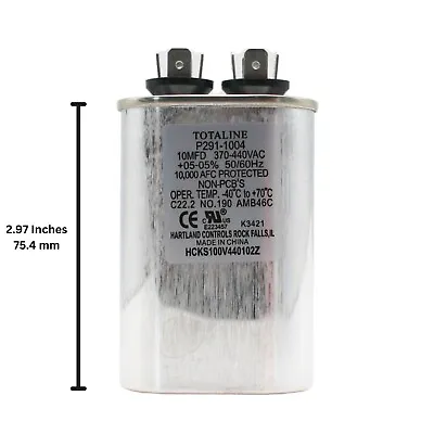 Totaline By Carrier P291-1004 10uF 370/440VAC 50/60Hz Oval Run Start Capacitor • $11.97
