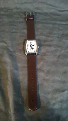 Disney Steamboat Willie Mickey Mouse Watch Brown Leather Band Fsc#32099-1  • $35
