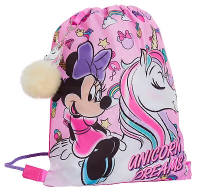 Minnie Mouse Drawstring Gym Bag Girls Unicorn Swim Bag Disney Nursery Backpack • £7.95