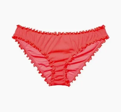NEW Victoria's Secret Ruffle Cheeky SMALL Bikini Bottom Ruched Coral Blaze NWT • $14.99