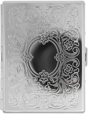 Silver Victorian Print Compact (9 100s) Etched Metal-Plated Cigarette Case • $16.99