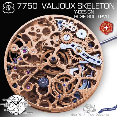 $2190 • Buy Movement Eta Valjoux 7750, Automatic Chronograph, Skeleton, Rose Gold