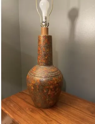 Large Vintage Mid Century Modern Orange Brown Drip Ceramic Table Lamp • $199.99