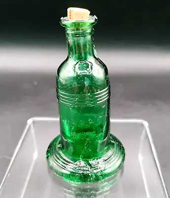 Vintage Liberty Bell Green Glass Miniature Bottle With Cork Top • $4
