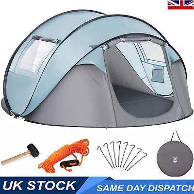 Pop Up Tent 4 Person Fast Pitch Water Proof Camping Festival Hiking Travel Beach • £54.99