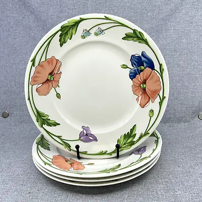 Villeroy & Boch  Amapola  Dinner Plates Set Of 4 Floral Poppy Pattern 10 1/2  • $100